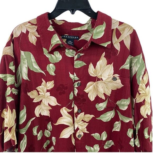Consensus Hawaiian Floral Red Button Down Shirt Size XL - Picture 3 of 5